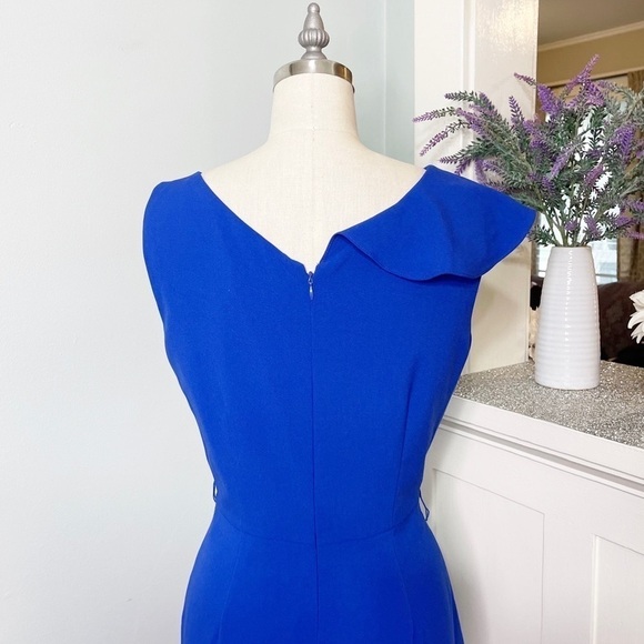 Calvin Klein Ruffled Sheath Dress Royal Blue Size 6 Small - Picture 6 of 10